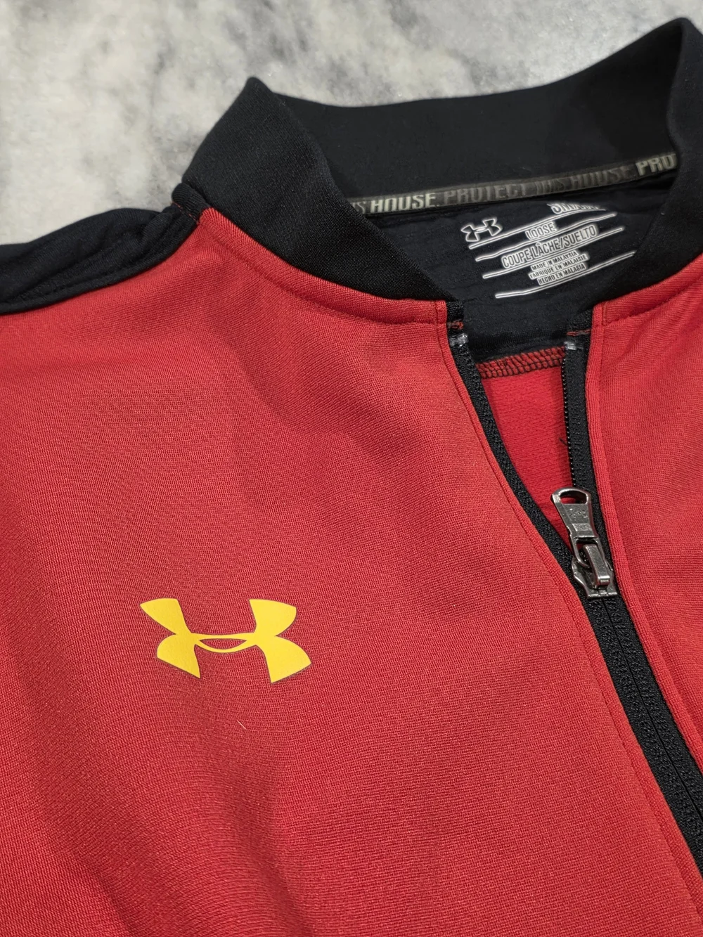 Men's Small Maryland Terrapins Under Armour Athletic Jacket Red Black Loose Fit